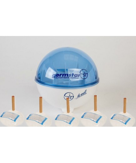 Бесконтактный дозатор Germstar (бело-синий) c Germstar Original дезинфицирующим средством для рук (емкостью 946 мл. - 5шт)